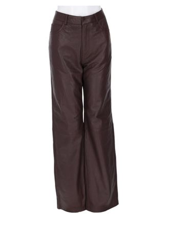 Rotate Wide Leg Brown Lamb Leather Trousers with High Waist Design