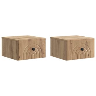 vidaXL Mesita De Noche De Pared Con Caj&oacute;n 2 Pcs Roble Artesanal Vidaxl