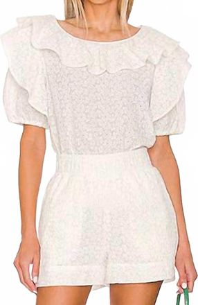 Something Navy Eyelet Short Sleeve Ruffle Top In White