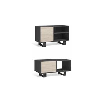 Skraut Home Skraut Home - Set Wind, Conjunto De Muebles De Sal&oacute;n/comedor Compuesto Por 1mueble Tv100 Y 1 Mesa De Centro, Color Gris/roble, Patas Negras, Mueble Au