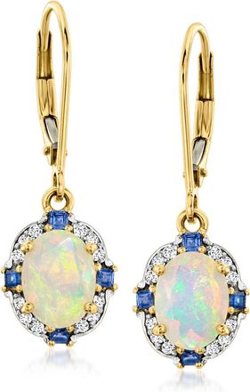 Ross-Simons Opal and. Sapphire Drop Earrings With. Diamonds in 14kt Yellow Gold