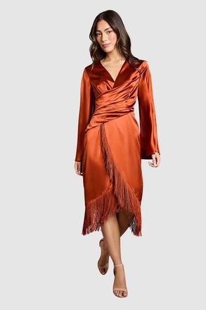 Coast Satin Midi Wrap Dress in Rust at Nordstrom, Size 14