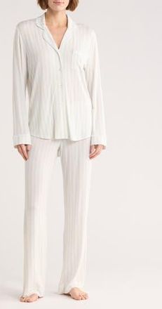 Nordstrom Rack Tranquility Long Sleeve Shirt & Pants Pajamas in Ivory- Blue Medium Stripe at Nordstrom Rack, Size X-Large