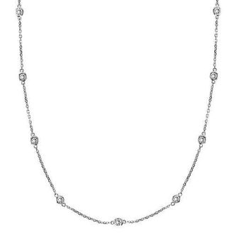 Allurez Natural Diamond Station Necklace Bezel-Set 14k in White Gold at Nordstrom, Size 18