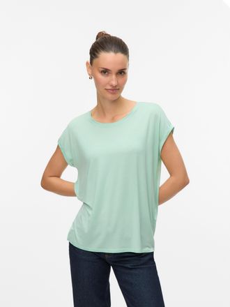 Vero Moda Rundhalsshirt VERO MODA VMAVA PLAIN SS TOP GAJRS NOOS, Damen, Gr. M, gr&uuml;n (birds egg gr&uuml;n), Jersey, Obermaterial: 95% Lyocell, 5% Elasthan, unifarben,
