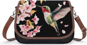 Generic Watercolor Hummingbird Crossbody Bag Womens Handbag PU Message Bags Shoulder Purse with Adjustable Strap