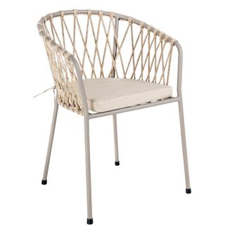 LOLAhome Silla de jard&iacute;n de acero y cuerda t&eacute;cnica con coj&iacute;n