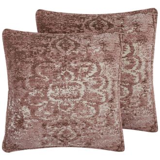 Beliani Conjunto De Cojines Decorativos Patr&oacute;n Oriental Rosa 45 X 45 Cm Decoraci&oacute;n Glamour Vintage Vakayar