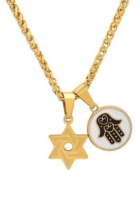 Steeltime Mens Star of David & Hamsa Pendant Necklace in Gold at Nordstrom Rack