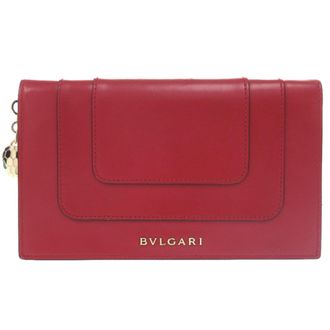 Bulgari Pink Red Color Leather Wallet (Bi-Fold) (Pre-Owned)