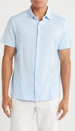 WESTZEROONE Forli Short Sleeve Cotton Knit Button-Up Shirt in Blue at Nordstrom Rack, Size Medium