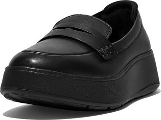 FitFlop F-Mode Leather Flatform Penny Loafers Womens Flat Shoes All Black : 6.5 M (B), Leather/Rubber