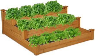 Relaxdays Relaxdays - Huerto Urbano Escalera 3 Pisos, Jardinera Madera Abeto, Balc&oacute;n, Jard&iacute;n, Terraza Macetero, 46x122x122, Natural