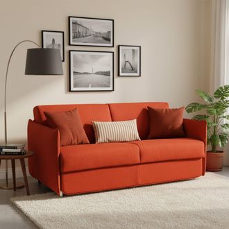 Dmora Sof&aacute; Cama 3 Plazas Gravere, Desenfundable, Almacenamiento Hecho En Italia, Lavable, 200x95 Cm Naranja