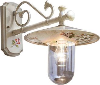 Ferroluce Applique Esterno Classica Genova Metallo Ceramica Bianco Sfumato Oro 1 Luce E27