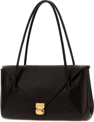 Marni Womens Dark Brown Leather E-W Shoulder Bag Metalbrown Borse A Tracolla