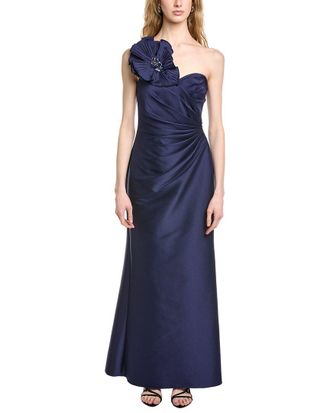 Badgley Mischka Side Drape Flower Shoulder Gown