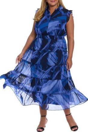 London Times Flutter Sleeve Tiered Maxi Dress in Navy/Very Periwinkle at Nordstrom Rack, Size 3X