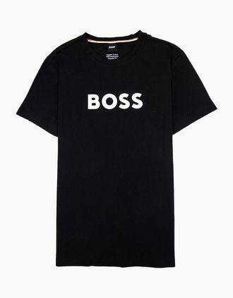 HUGO BOSS Mens Hugo Boss Organic-cotton T-shirt With Contrast Logo Black 001 - Size: 40