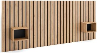 Skraut Home Skraut Home - Testiera e Comodini - Spalliera letto, stoccaggio - 258x3x107 cm - Letto 150,160,180 cm - Pannelli - Stile moderno - Rovere
