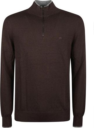 Michael Kors Core Merino Half Zip Sweater - Heren - Coltruien - Bruin - S - Wol - Truien & Vesten