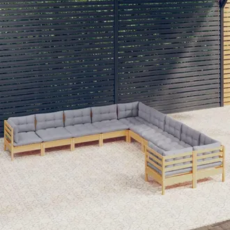 vidaXL Juego De Muebles De Jard&iacute;n 10 Pzas Y Cojines Madera De Pino Vidaxl