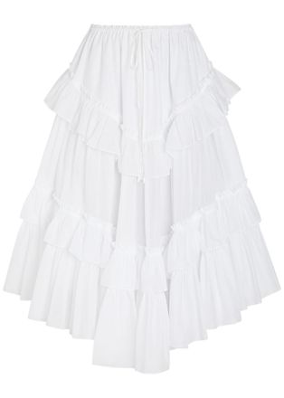 Chlo&eacute; Ruffled Cotton Midi Skirt - White - 38 (UK10 / S)