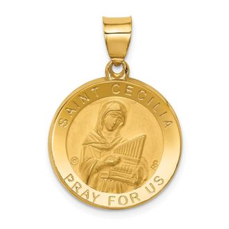 Diamond2Deal 14k Yellow Gold Polished and Satin St. Cecilia Hollow Medal Pendant
