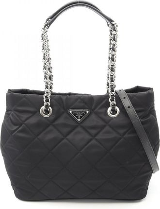 Prada Black Nylon Leather Tote Bag (Pre-Owned)