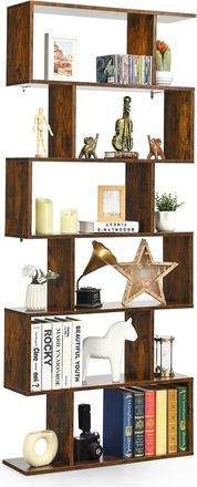 Costway Costway - Librer&iacute;a Con 6 Niveles Con Forma De S Estante De Madera Para Libros Fotos Y Plantas Estante Decorativo (marr&oacute;n)