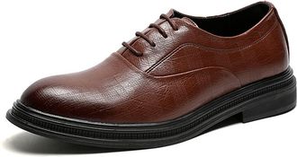 Generic Oxford Shoes for Men Lace Up Round Burnished Toe PU Leather Anti-Slip Block Heel Slip Resistant Rubber Sole Non Slip Party(Brown,8.5 UK)