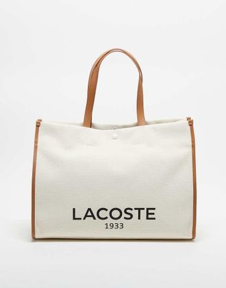 Lacoste Borsa shopping crema/marrone con stampa-Neutro