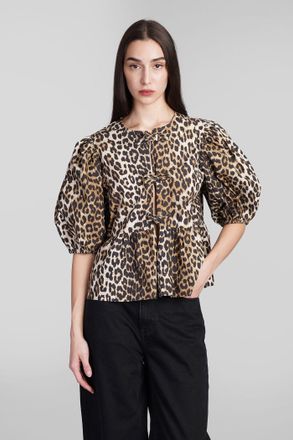 Ganni Blusa in cotone animalier