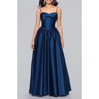 Blondie Nites Basque Waist Satin Gown in Cadet Blue at Nordstrom, Size 13