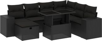 vidaXL Set De Sof&aacute;s De Jard&iacute;n 8 Piezas Y Cojines Rat&aacute;n Sint&eacute;tico Negro Vidaxl