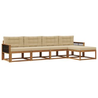 vidaXL Conjunto De Sof&aacute;s De Exterior Con Coj&iacute;n 5 Pcs Natural Y Beige Vidaxl