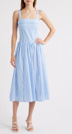 Moon River Cotton Gingham Dress in Light Blue at Nordstrom Rack, Size Medium