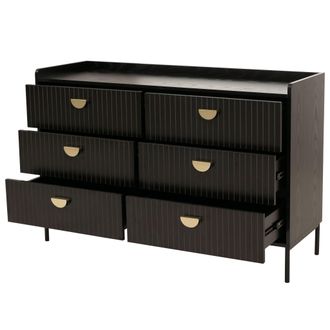 Hhg C&oacute;moda Hhg 634, Mueble Alto, 6 Cajones Melamina Mdf 80x120x44cm, Aspecto Madera Negro