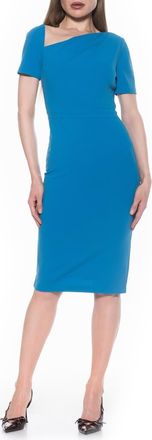 Alexia Admor Skylar Asymmetric Neck Short Sleeve Midi Dress in Denim Blue at Nordstrom Rack, Size X-Small