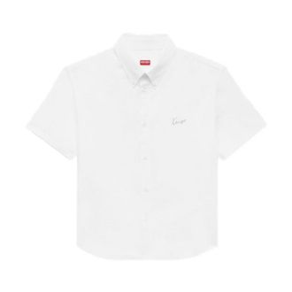 Kenzo Overhemden, Heren, Wit, XL, Katoen, Signature Short Sleeve Shirt