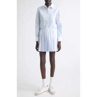 Thom Browne 4-Bar Pleated Cotton Oxford Miniskirt in Light Blue at Nordstrom, Size 42