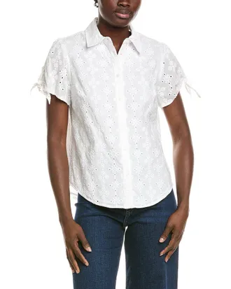 Jones New York Button Tie Sleeve Blouse