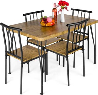 Best Choice Products 5-Piece Indoor Modern Metal Wood Rectangular Dining Table Furniture Set w/ 4 Chairs