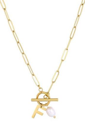 Adornia 18K Gold Plated Pearl & Initial Toggle Pendant Necklace in White/Gold-F at Nordstrom Rack