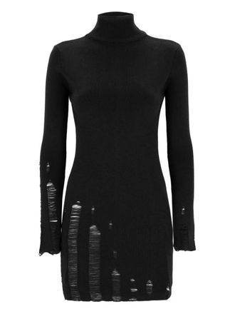 Laneus turtleneck distressed knit mini dress - women - Merino - 42 - Black