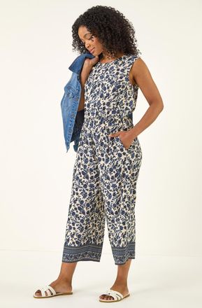 Roman Printed Cropped Jumpsuit