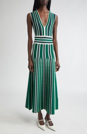 Max Mara Tallone Stripe Sleeveless Maxi Sweater Dress in Green at Nordstrom, Size X-Large