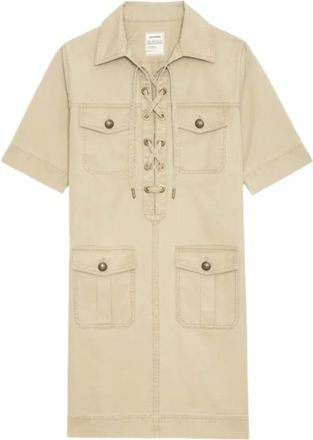 Zadig&Voltaire Kleedjes, Dames, Beige, S, Katoen, Korte jurk in legerstijl