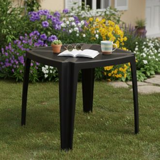 Dmora Tavolo Da Esterno Stillions, 4 Posti, Lunghezza Massima 75 Cm Made In Italy, Finitura Effetto Rattan, 75x75x72h Cm Nero Antracite