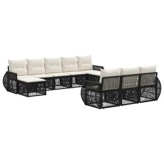 vidaXL Conjunto De Sof&aacute;s De Jard&iacute;n 10 Pcs Negro Y Blanco Crema Vidaxl